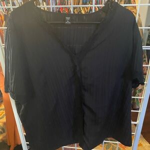 SHEIN Black V-Neck Blouse with Lace Details